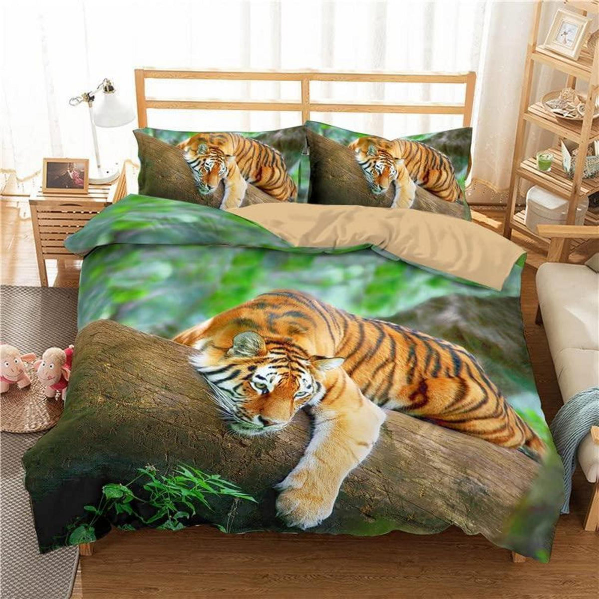 Tiger Druck Bettwäsche Set 200x200cm mit 2 Kissenbezügen
