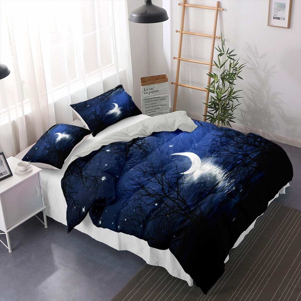 Kinder Bettwäsche Set Mond Sterne Galaxie 155x220cm