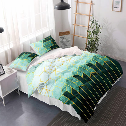 Grüne Bettwäsche 200x200cm | Gestreiftes Bettbezug-Set mit 2 Kissenbezügen