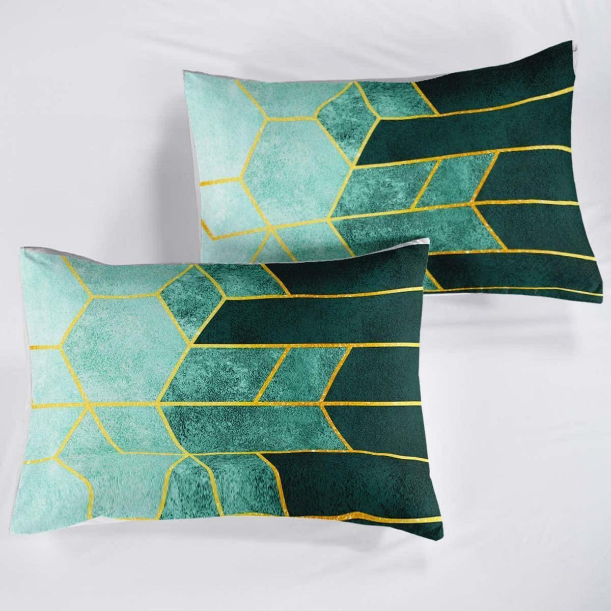 Grüne Bettwäsche 200x200cm | Gestreiftes Bettbezug-Set mit 2 Kissenbezügen