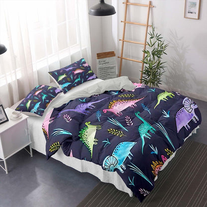 Cartoon Dino Bettwäsche Set 220x240cm – Kinderbettwäsche mit 2 Kissenbezügen