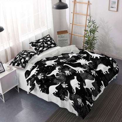 Cartoon Dino Bettwäsche Set 200x220cm – Kuschelweicher Dinosaurier Bettbezug für Kinder