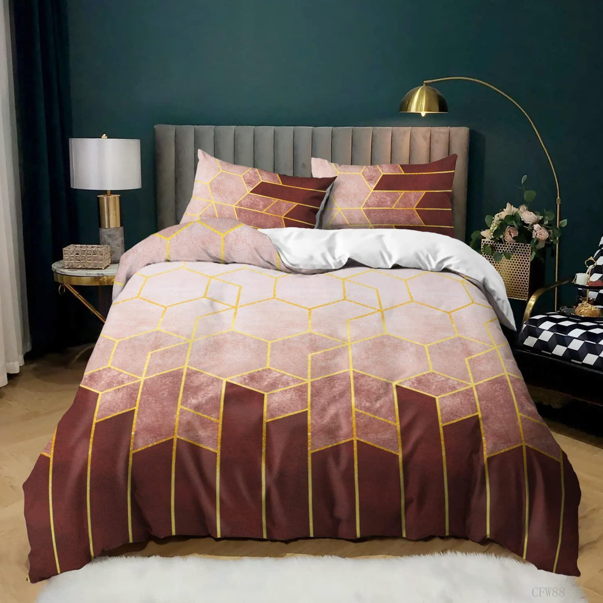 Gestreifte Bettwäsche Set Taupe Braun 155x220cm + 80x80cm