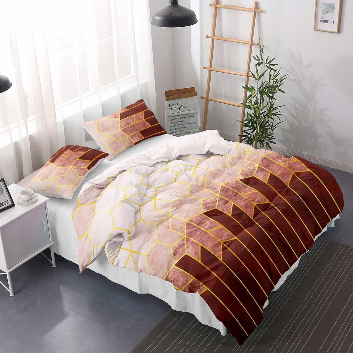Gestreifte Bettwäsche Set Taupe Braun 155x220cm + 80x80cm