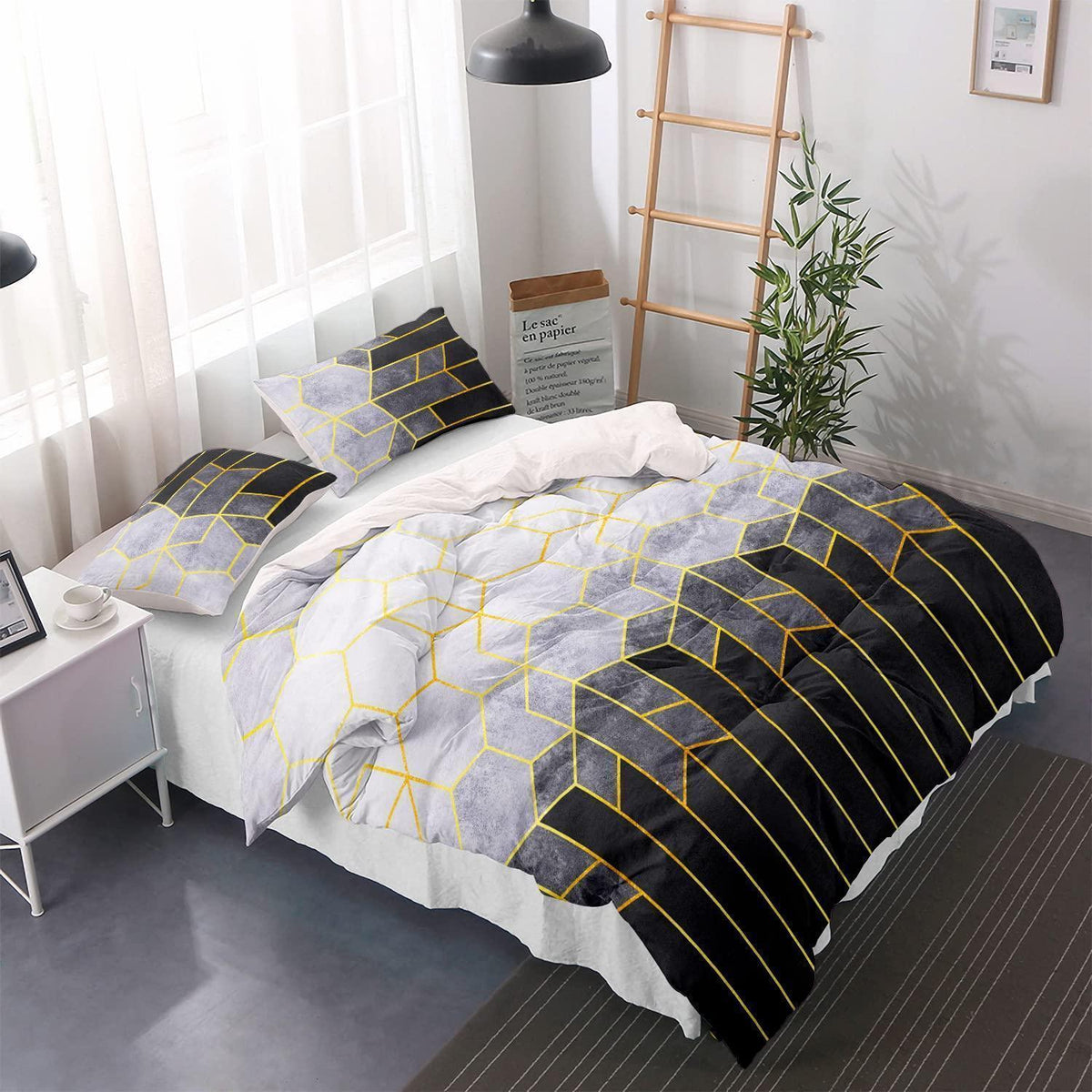 Graues Streifen Bettwäsche Set 200x220cm - Mikrofaser Bettwäsche