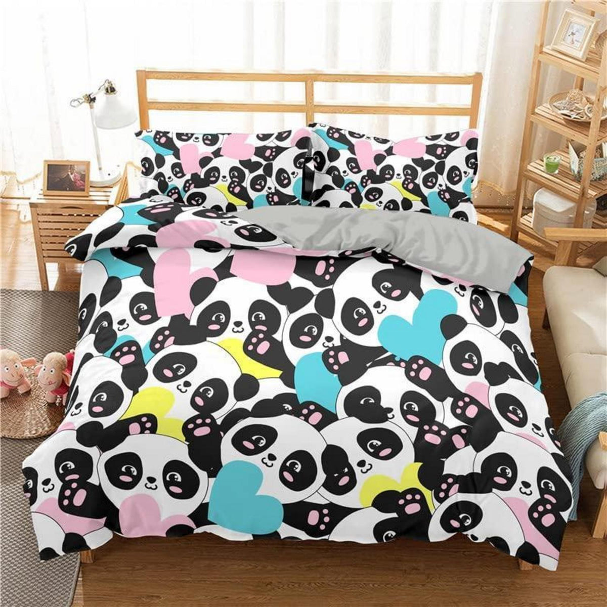 Panda Bettwäsche Set 220x240cm - Niedliches Tier Motiv für Kinder