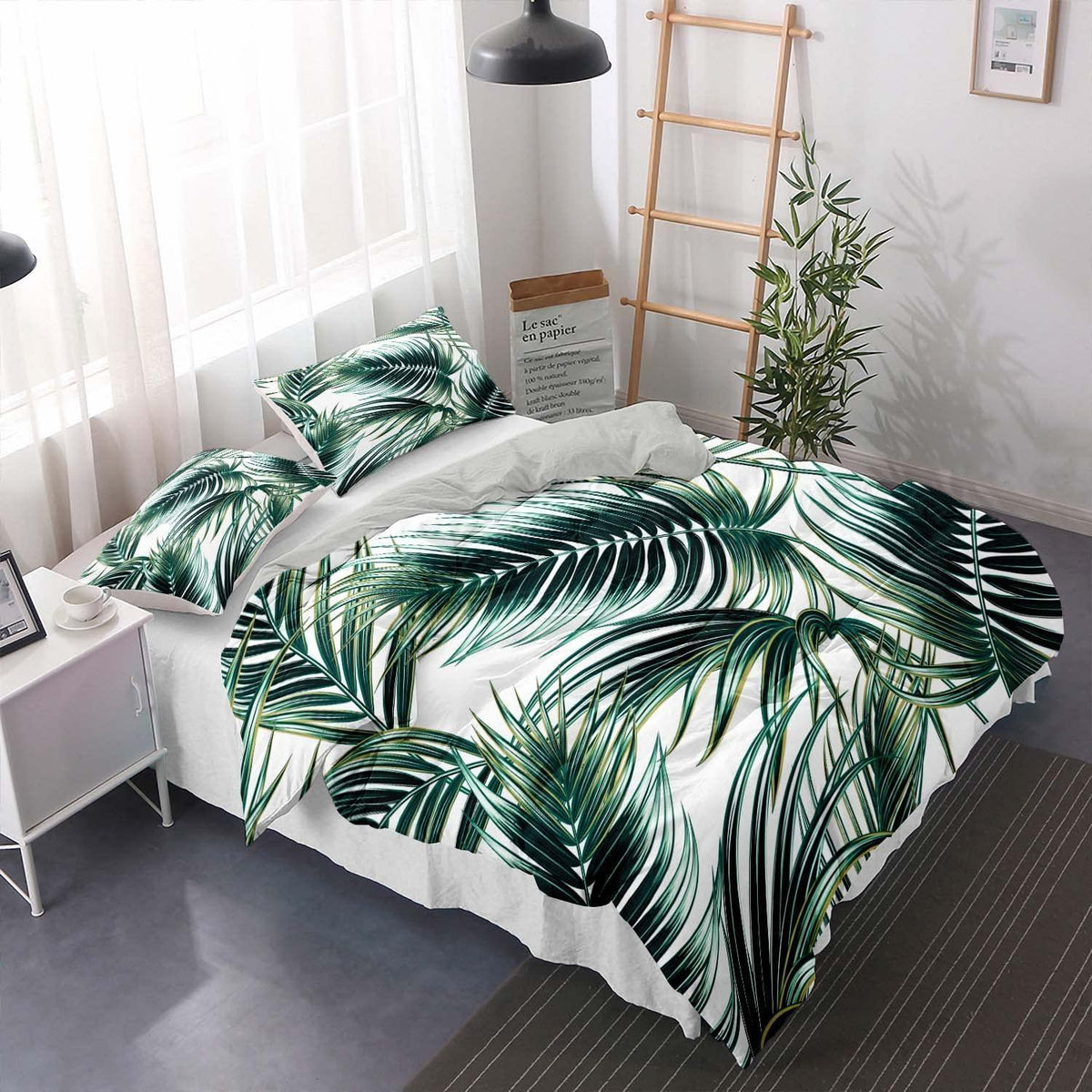 Grüne Bettwäsche-Set 220x240cm mit Blättermotiv