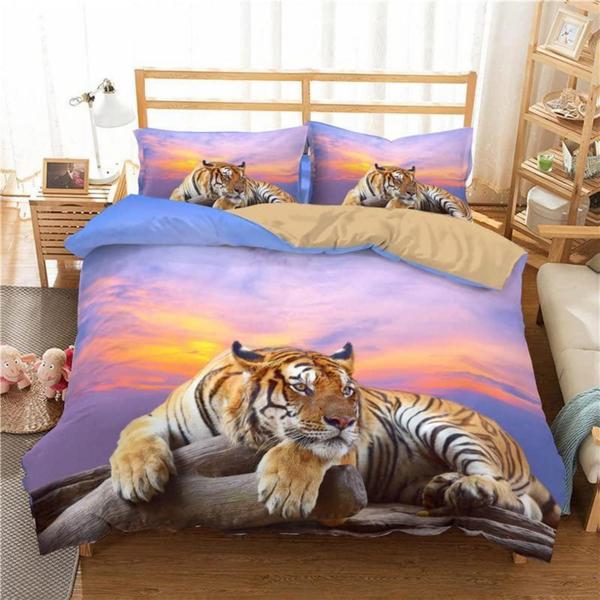 Tiger Druck Bettwäsche Set 200x200cm mit 2 Kissenbezügen