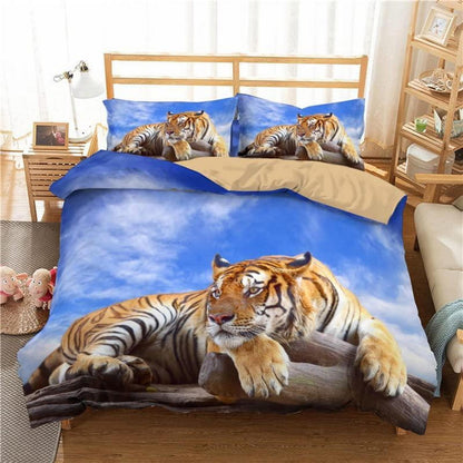 Tiger Druck Bettwäsche Set 200x200cm mit 2 Kissenbezügen