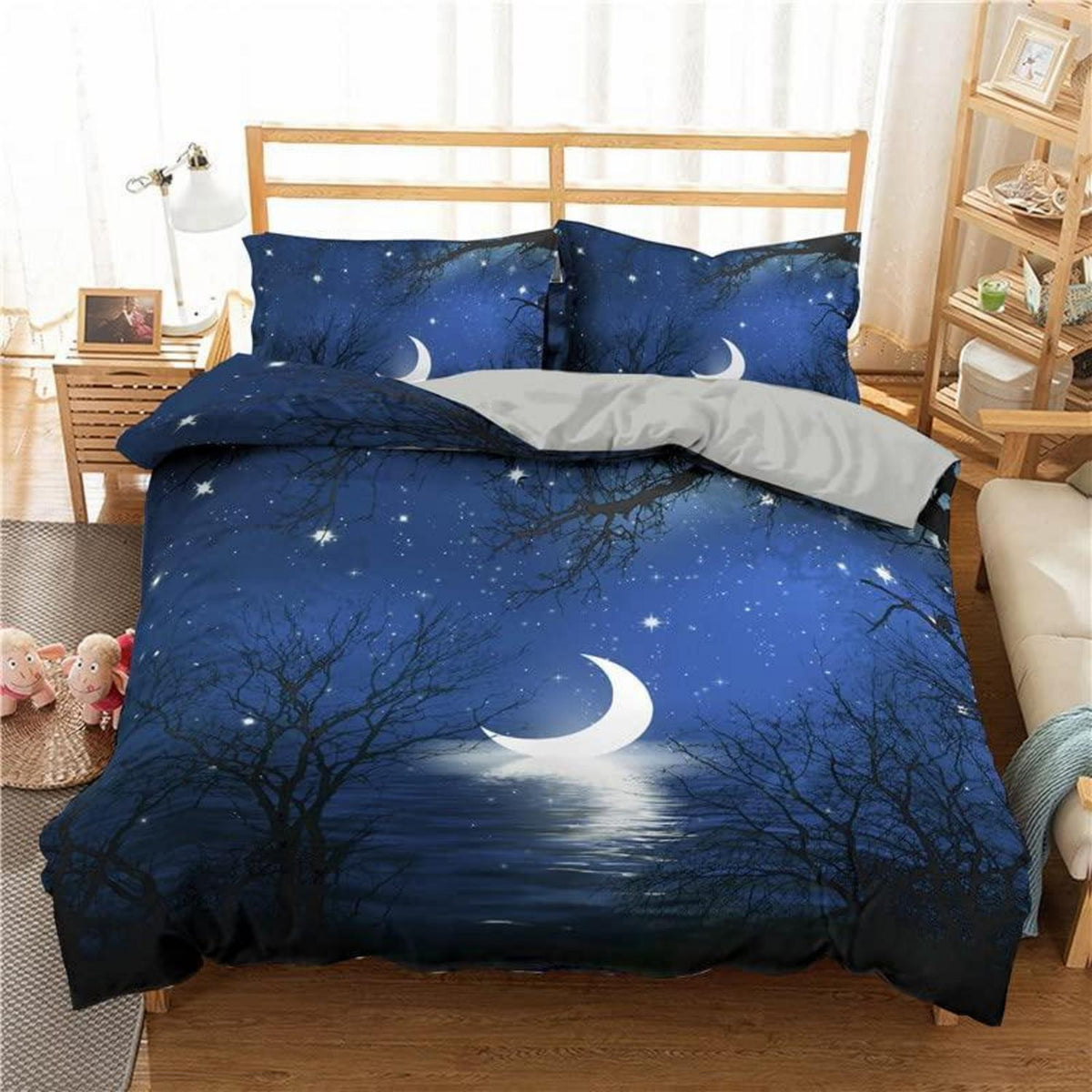 Karikatur Mond & Sterne Bettwäsche Set 200x200cm Kinderzimmer