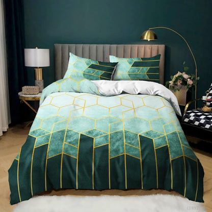 Bettwäsche-Set 200x220cm Marineblau Grün Gestreift Microfaser