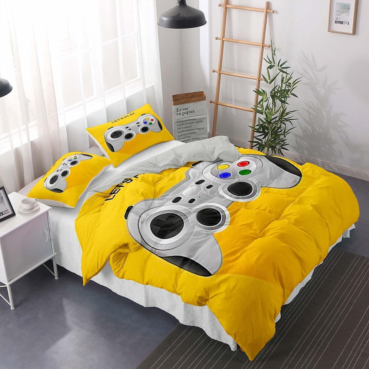 Gamer Bettwäsche Set 220x240cm – Gamepad Bettbezug für Kinder & Teenager