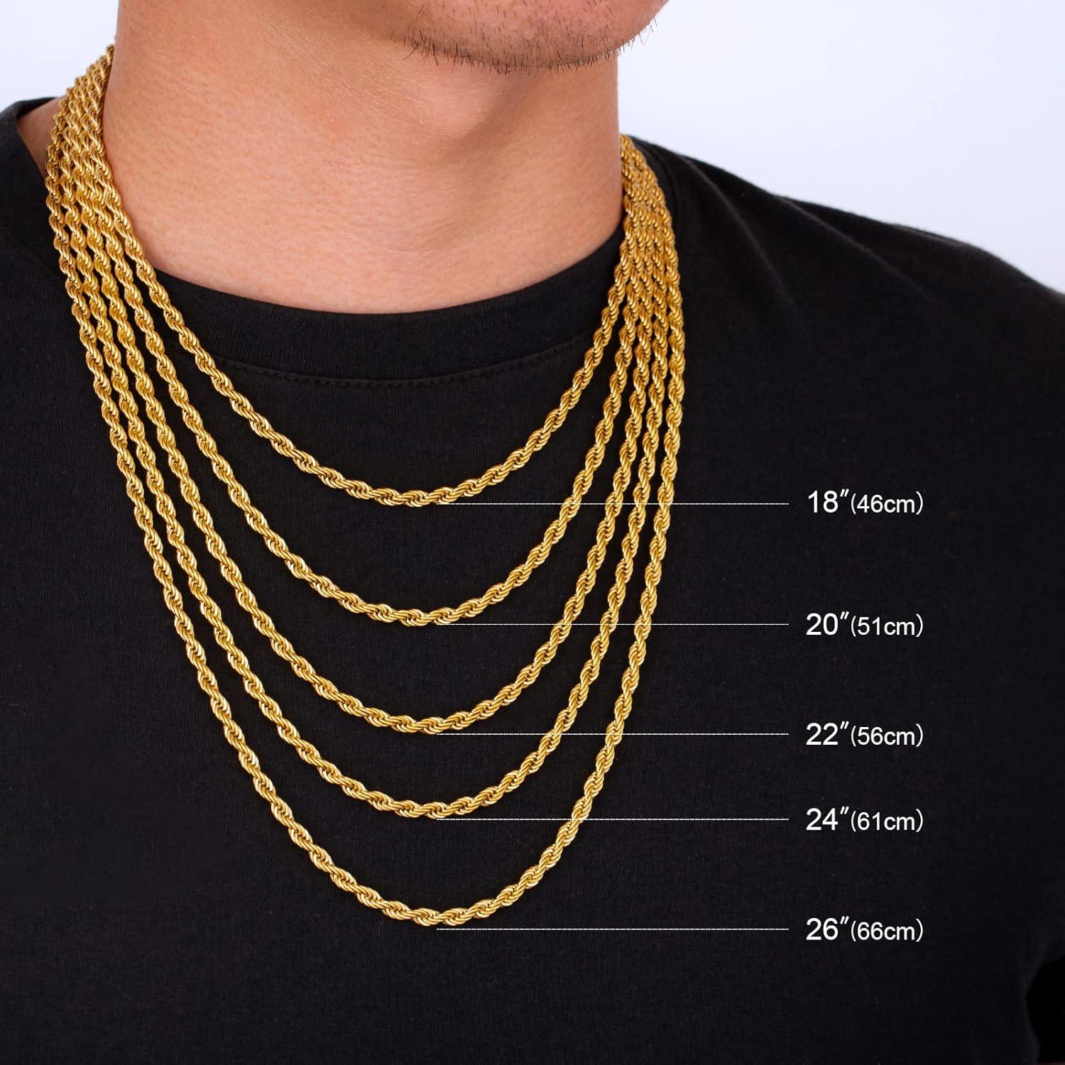 KRKC&CO 4mm Goldkette Rope Kette Herren Damen 55,9cm 18K Gold