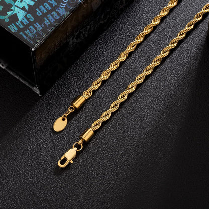 Goldkette Herren Silberkette dünne Rope Kette 4mm 55,9cm Zopfkette