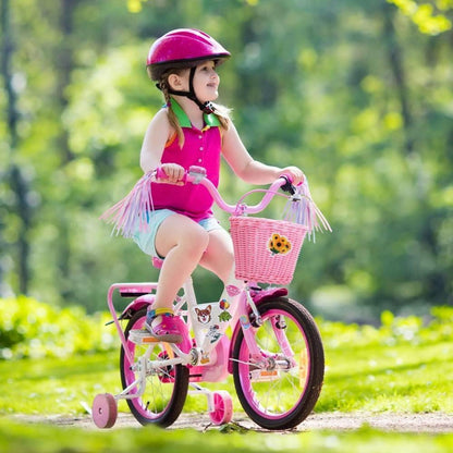 Fahrradkorb Kinder Geflochten Rattan Abnehmbar Riemen in Lederoptik