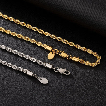 Goldkette 4mm Edelstahl Weißgold beschichtet 61cm Halskette