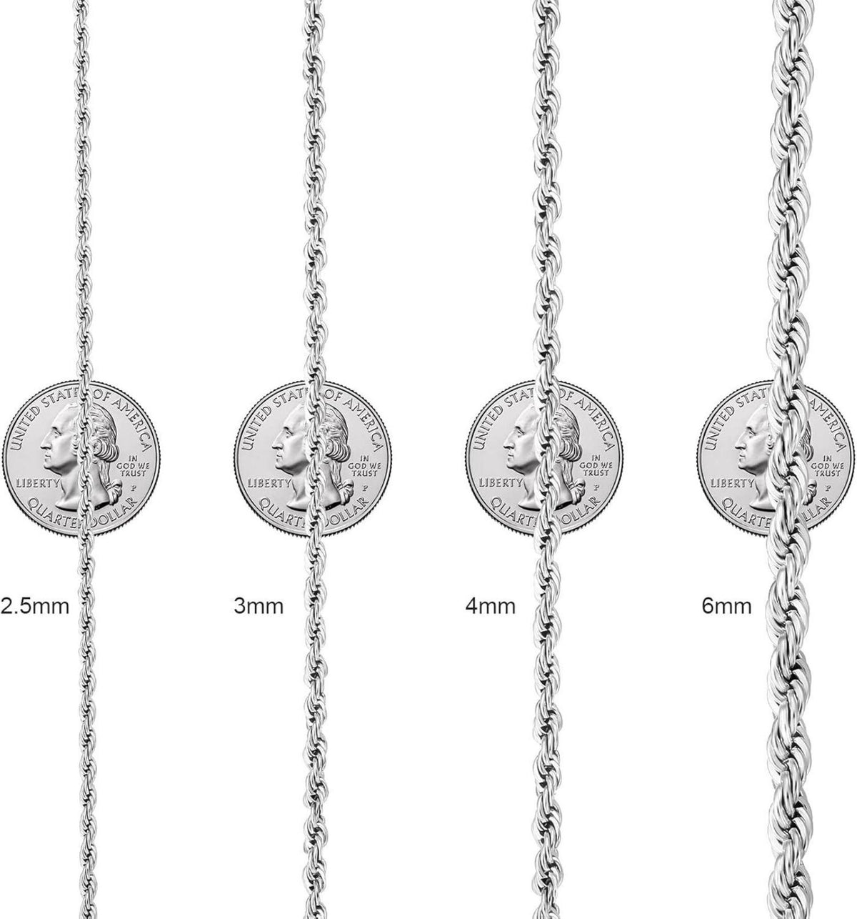 KRKC&CO Goldkette Herren Edelstahl Weißgold beschichtet 4mm 61cm