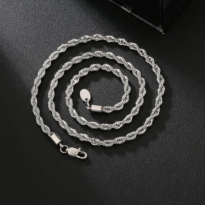 Goldkette Herren 18K Weißgold beschichtet Rope Halskette 4mm 50,8cm Kordelkette