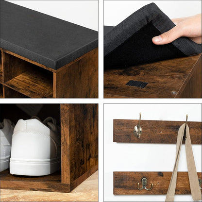 Garderobe mit Schuhbank und 12 Fächern, Vintagebraun
