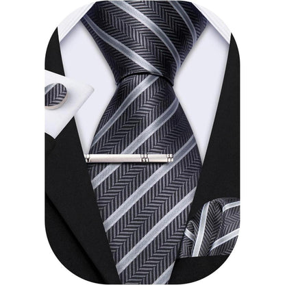 Herren Krawatten-Set mit Einstecktuch & Manschettenknöpfen – Seide