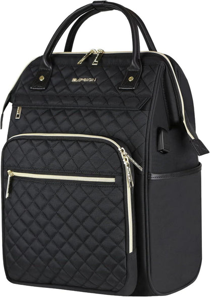 Großer Laptop Rucksack Schwarz Steppmuster RFID USB-Anschluss