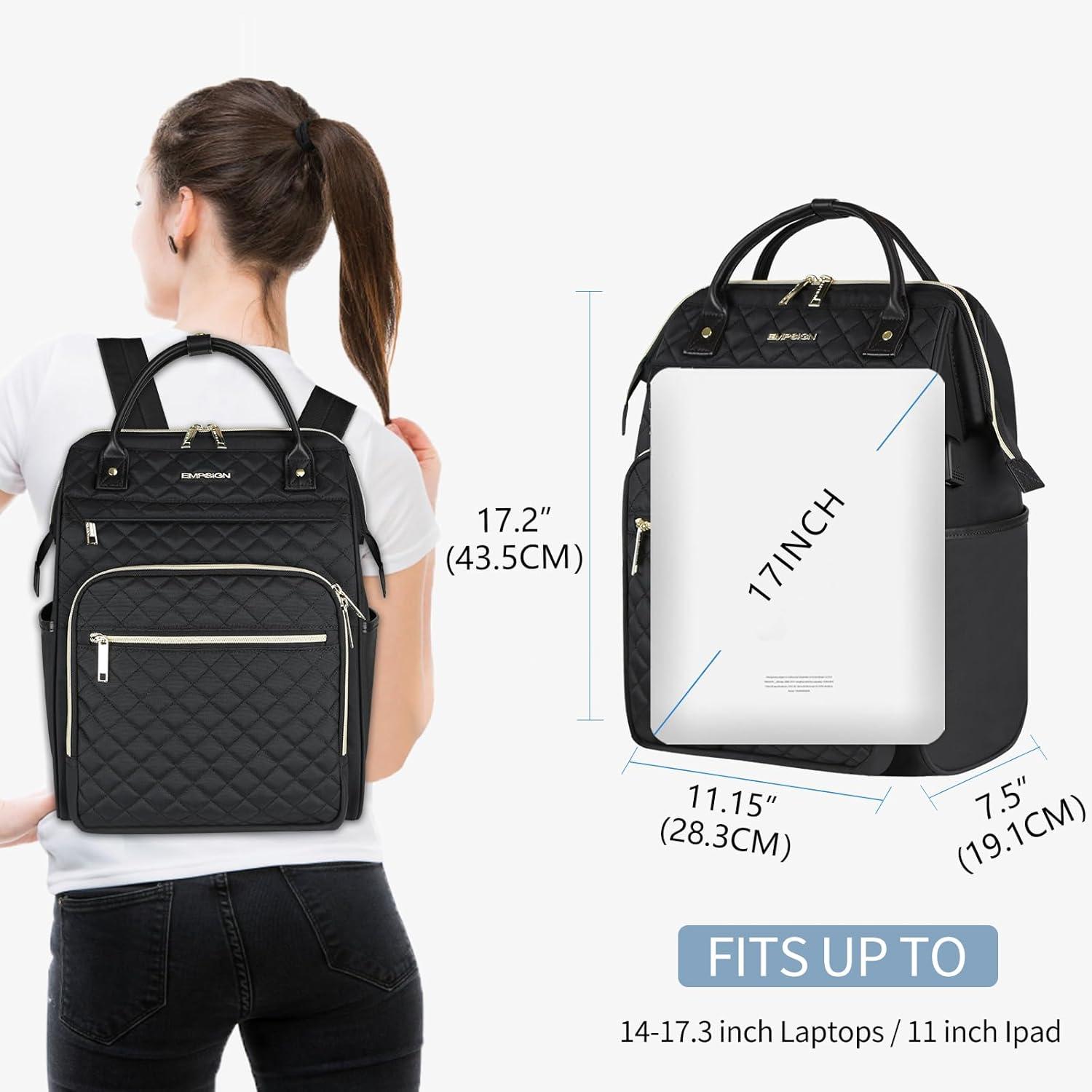 EMPSIGN Laptop Rucksack Damen Schwarz 17 Zoll USB RFID