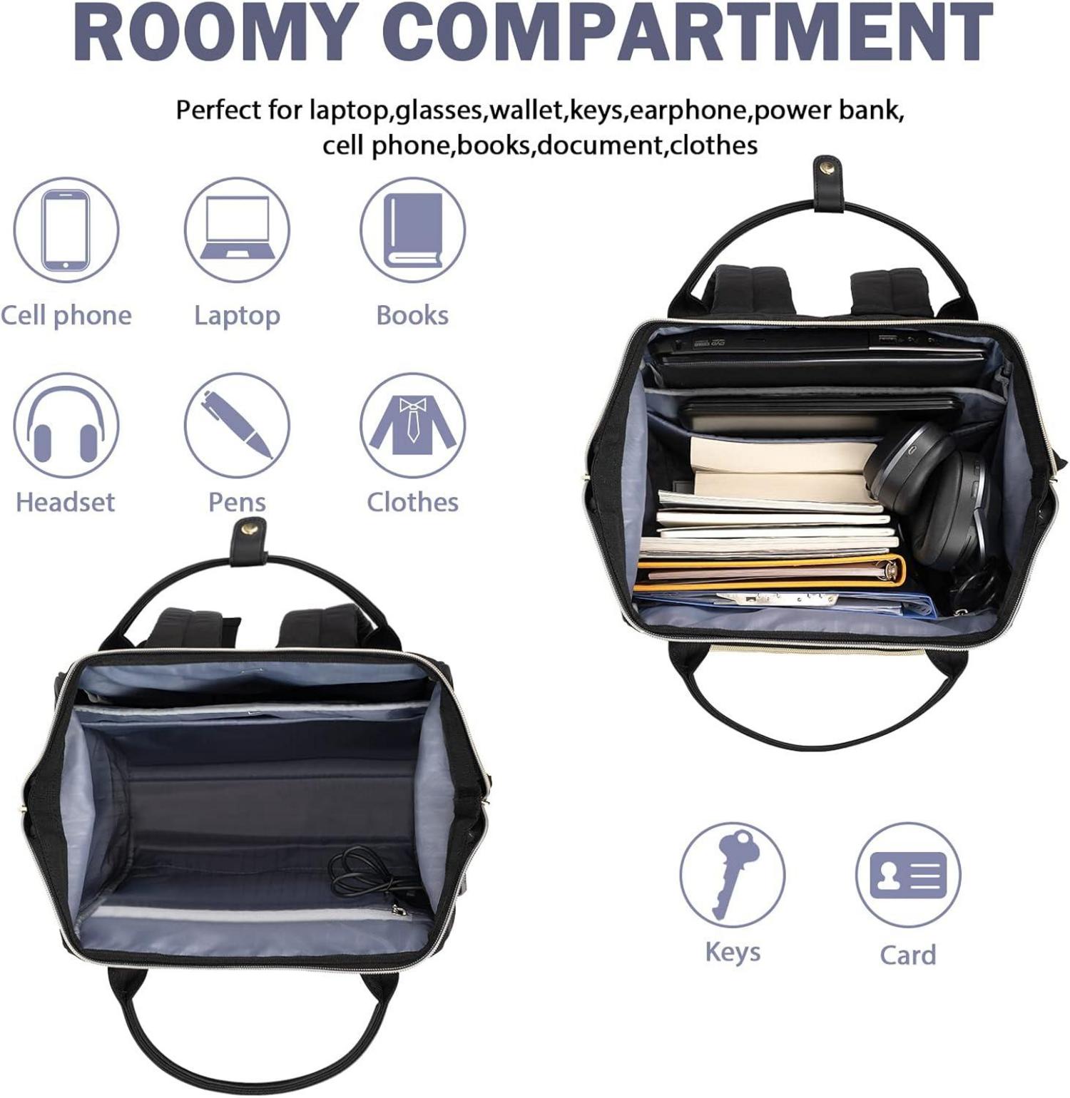 Großer Laptop Rucksack Schwarz Steppmuster RFID USB-Anschluss