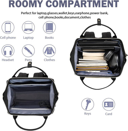 Großer Laptop Rucksack Schwarz Steppmuster RFID USB-Anschluss