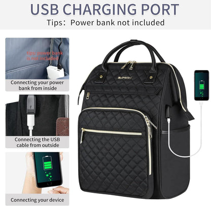 Damen Laptop Rucksack Schwarz USB-Anschluss RFID Schutz 17 Zoll