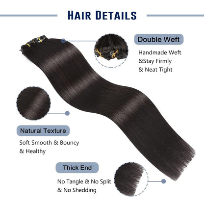 Clip In Echthaar Verlängerung Remy Schwarz 40cm 120g