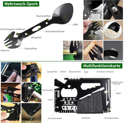 FINIBO Survival Kit 21 in 1 Outdoor Notfall Set Schwarz