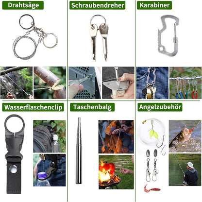 Survival Kit 21 in 1 Notfallset mit Kompass Taschenlampe Camping