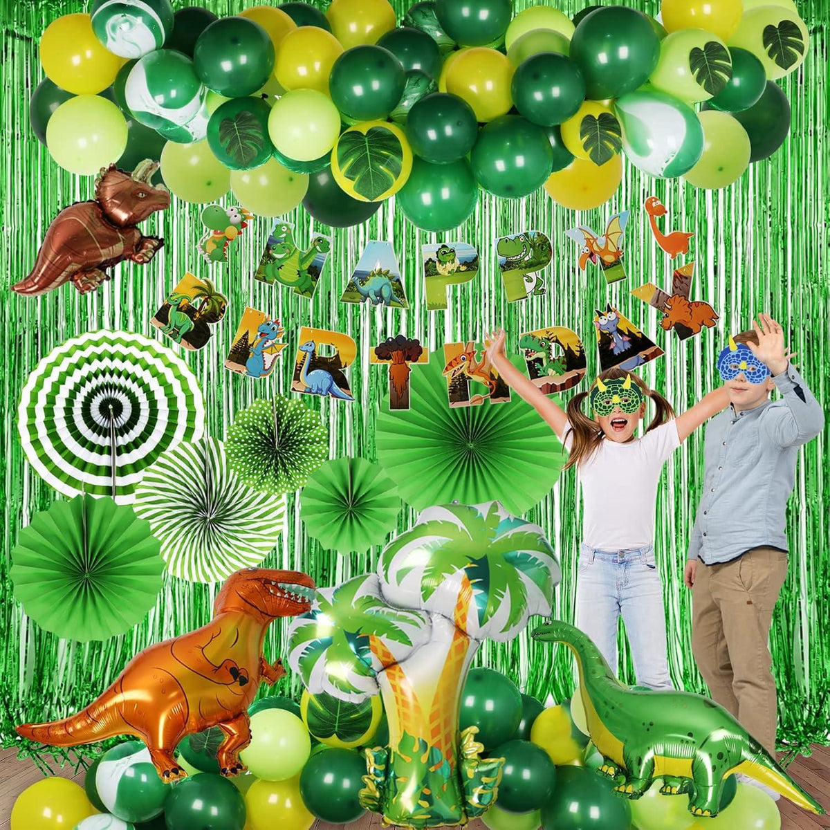 Dino Party Dekoration Set Happy Birthday Banner Luftballons