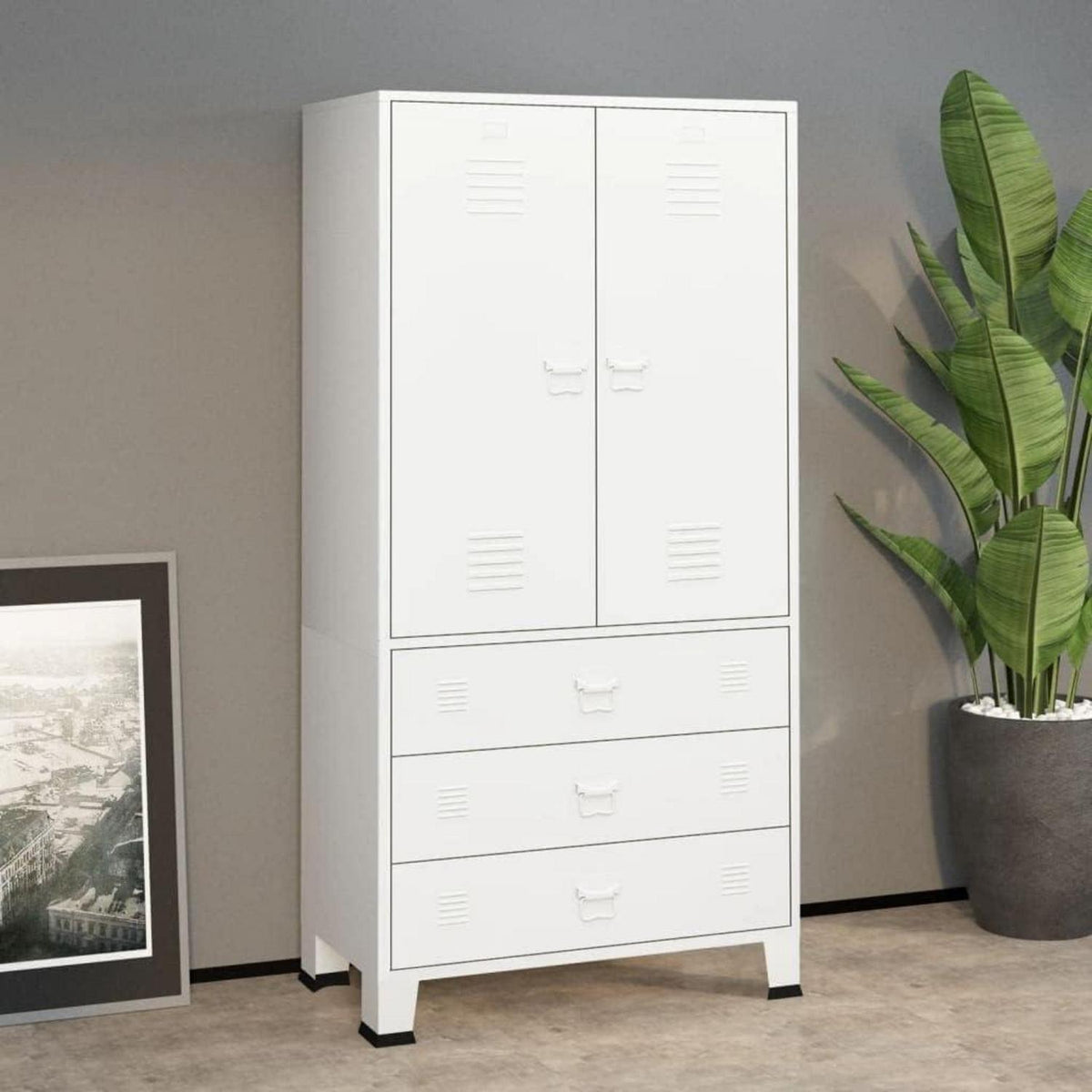 Kleiderschrank Metall Weiß 90x50x180cm Industrial Stil