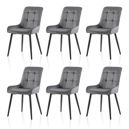 Samt Esszimmerstühle 6er Set | Gepolsterte Küchenstühle Grau