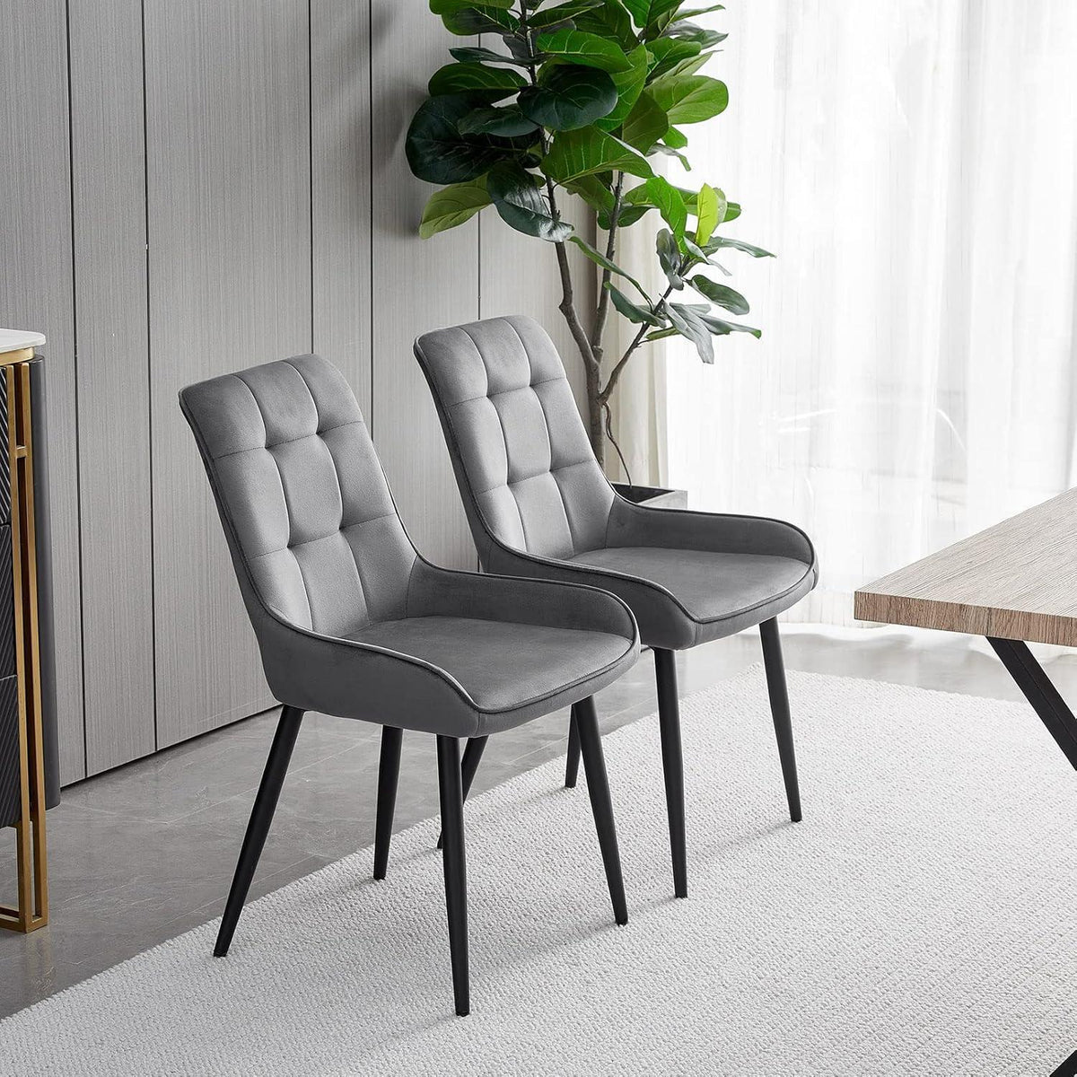 Samt Esszimmerstühle Set 4er – Gepolstert, Grau