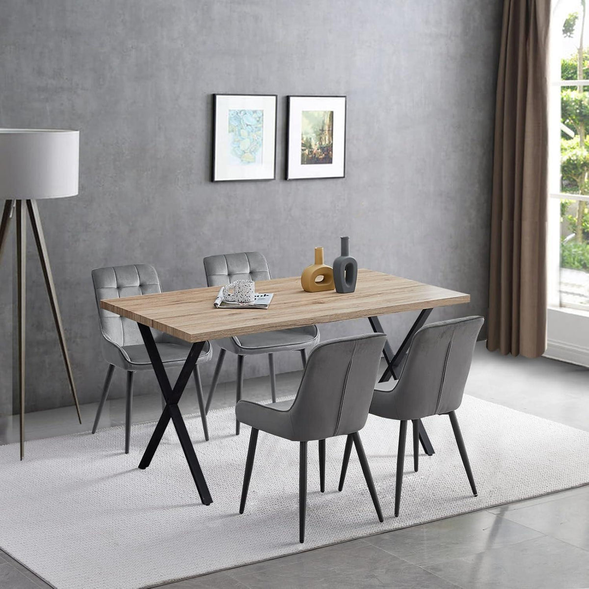 Samt Esszimmerstühle Set 4er – Gepolstert, Grau