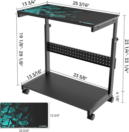 Höhenverstellbarer CPU Tower Ständer mit Rollen & Mauspad - Schwarz