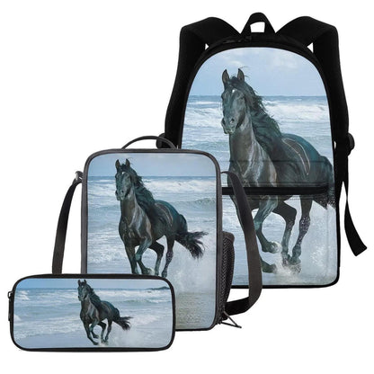 Schultaschen-Set Pferd: Rucksack, Federmäppchen & Lunchbox