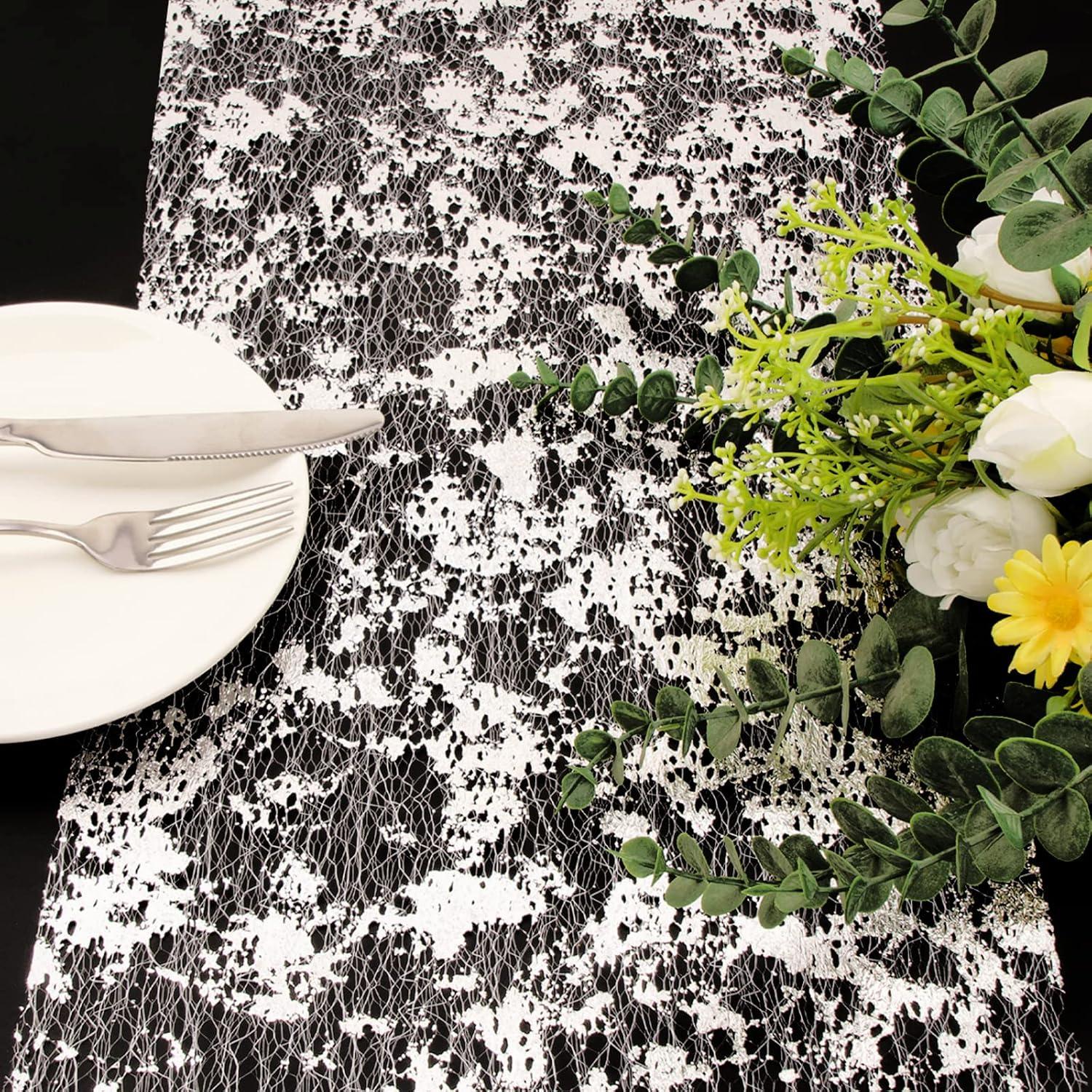 Glänzender Silber Tischläufer 29cm x 9m für Hochzeit Weihnachten Party