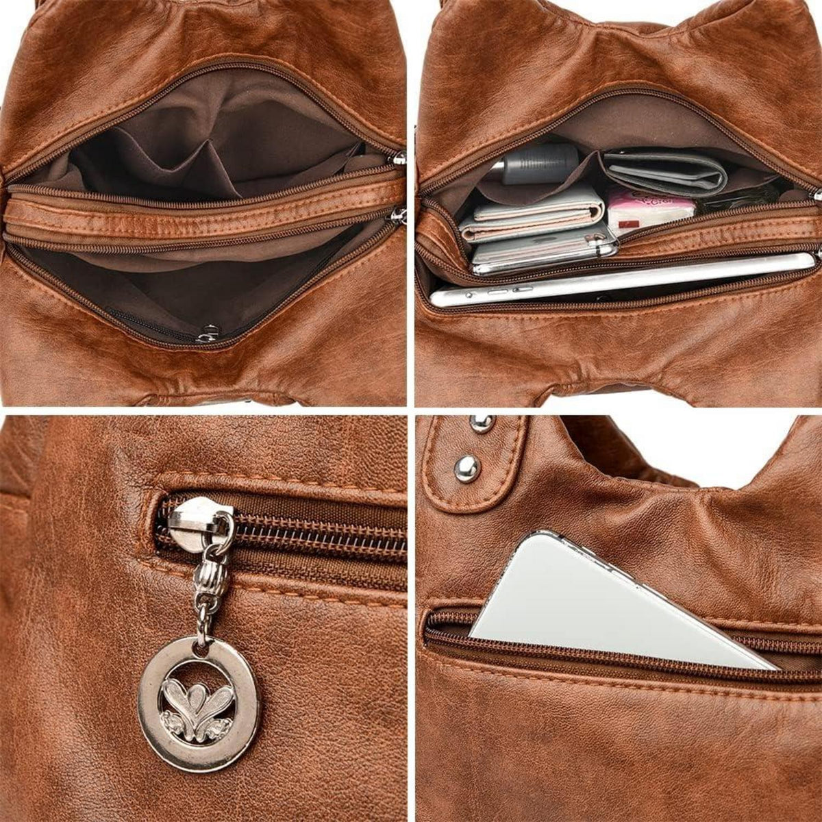 Damenhandtasche PU-Leder Hobo Schultertasche Umhängetasche Vintage Rot