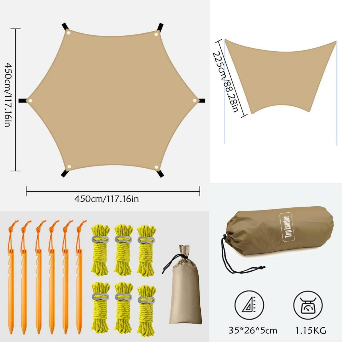 Camping Tarp Zelt 4,5x4,5m Ultraleicht Wasserdicht Multifunktional Outdoor