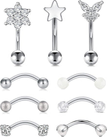 9-10 Stück Augenbrauenpiercing Set 16G Chirurgenstahl Diamant Perle