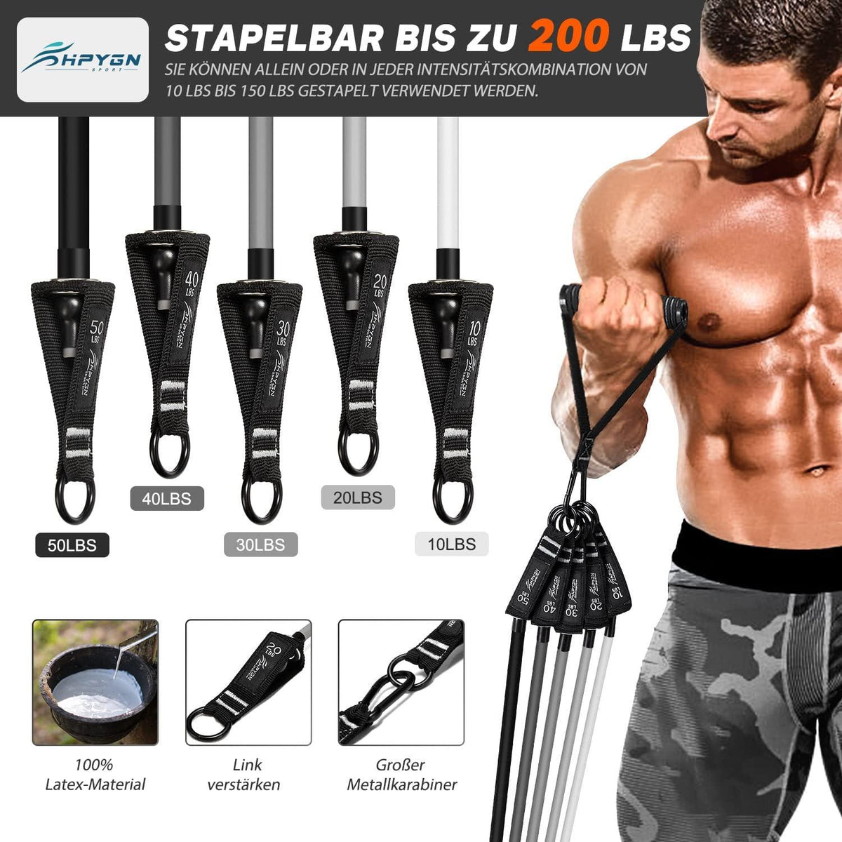 Fitnessbänder Set 5 Stärken Resistance Bands mit Zubehör