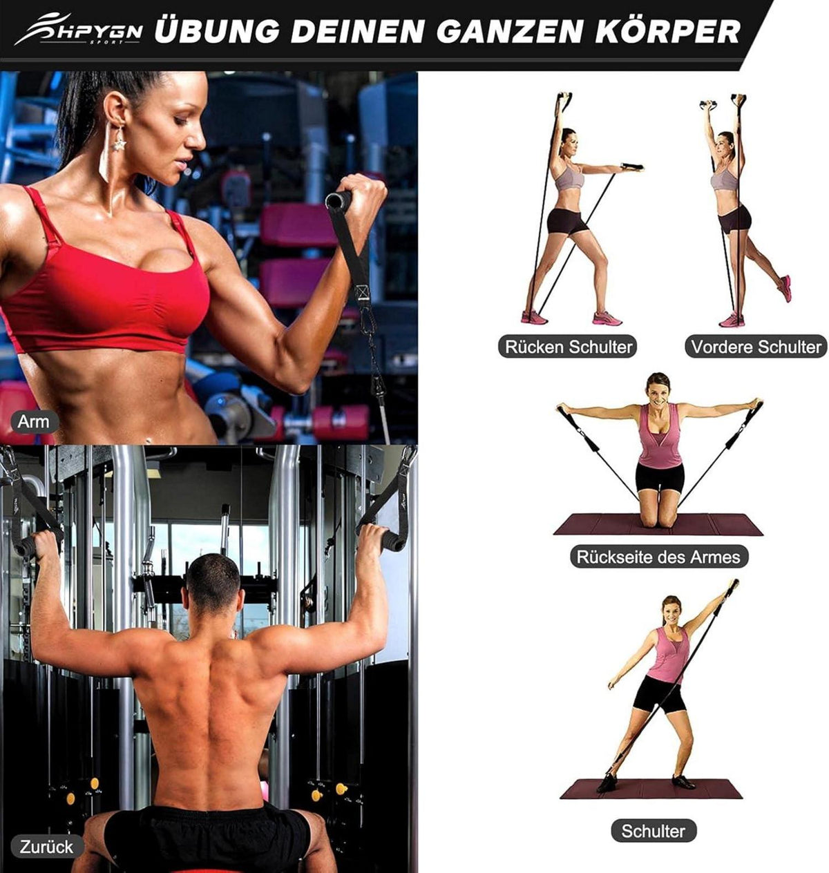 Fitnessbänder Set 150lbs 200lbs 250lbs Widerstandsbänder 5 Stärken Türanker Rucksack