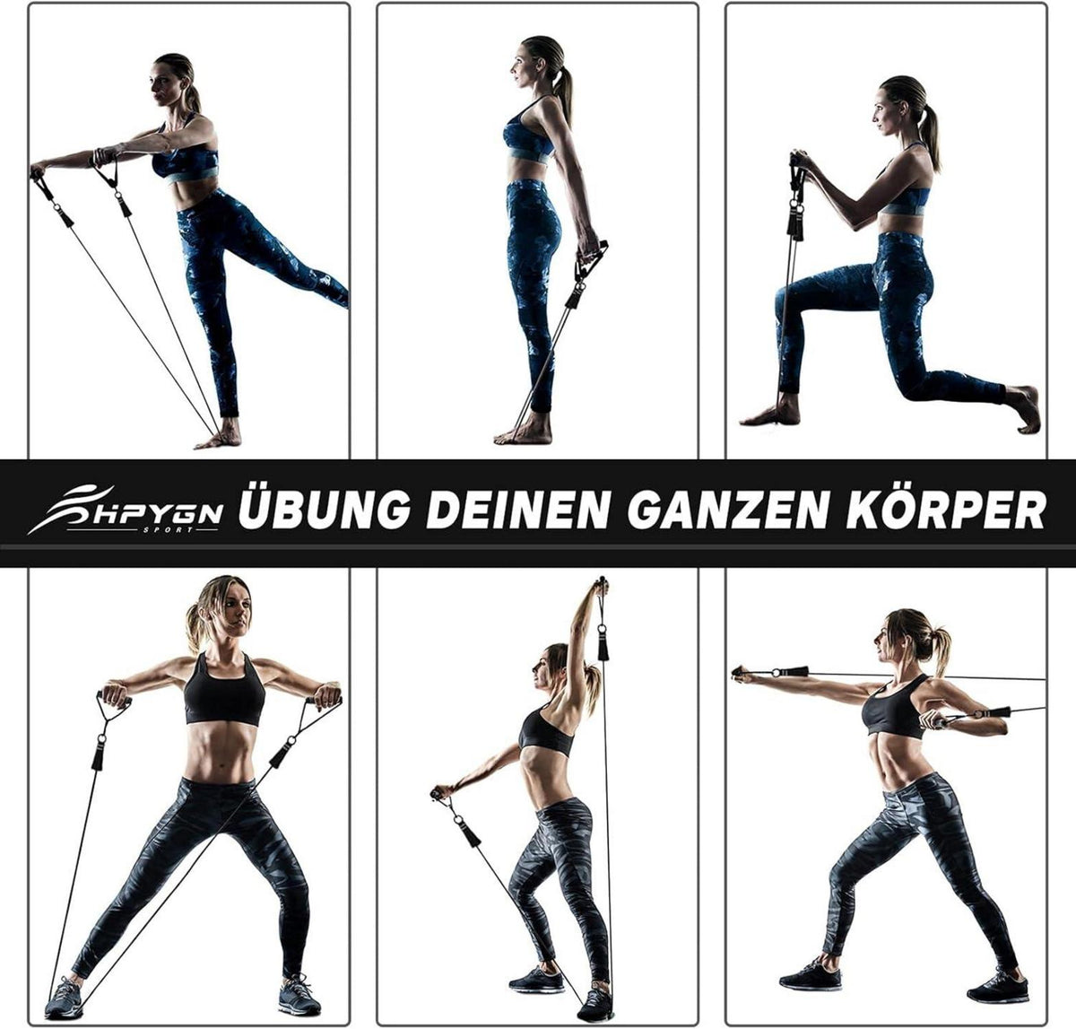 Widerstandsbänder Set 200lbs Fitnessbänder 5 Stärken Griffe Knöchelriemen