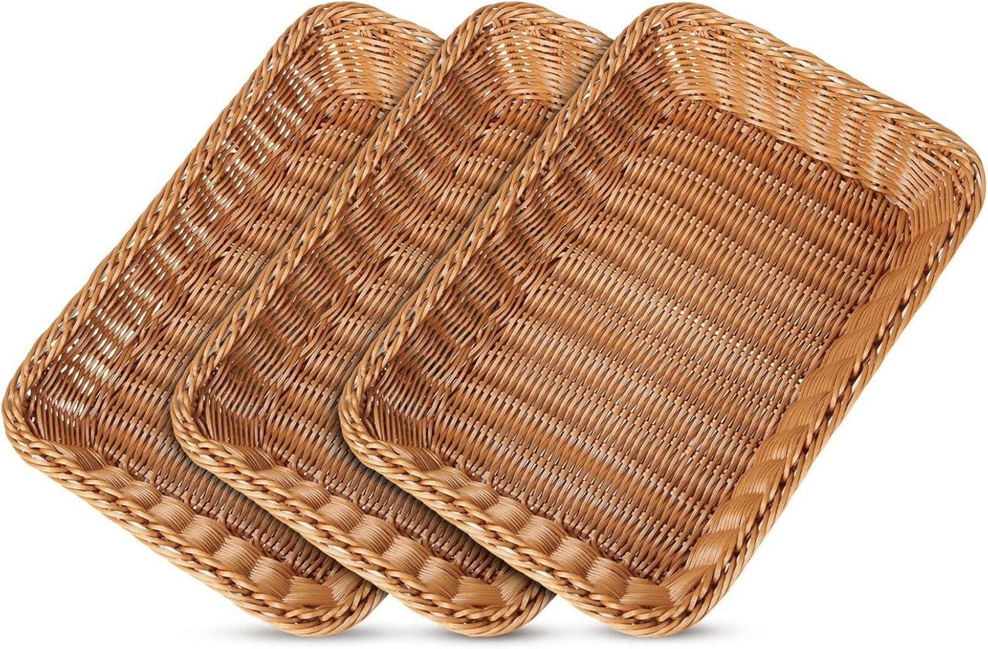 3er Set Geflochtene Brötchenkörbe Stapelbar Modern Obstkorb 35x25x7 cm
