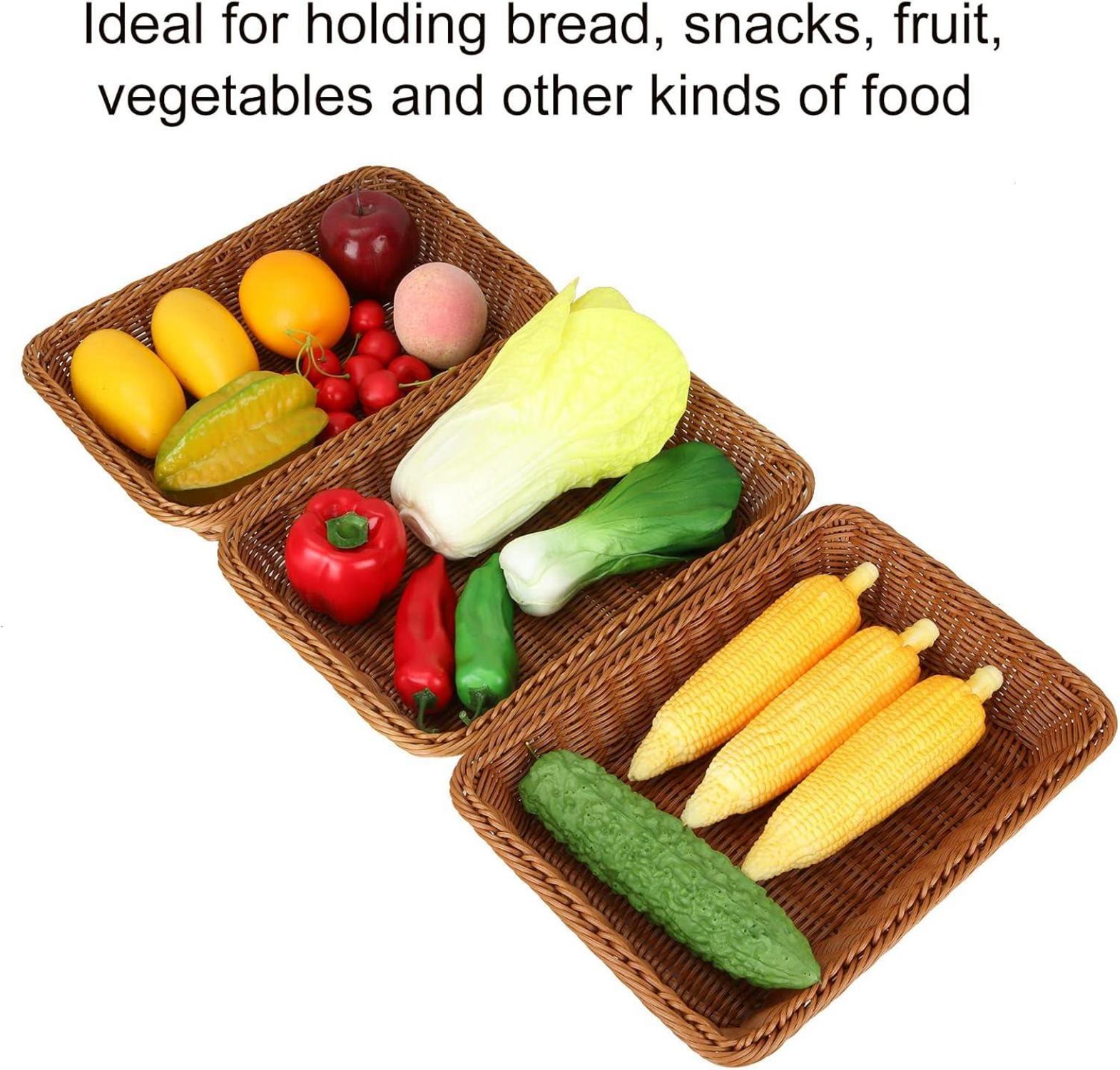 3er Set Geflochtener Brotkorb Stapelbar Modern Obstkorb 35x25x7 cm