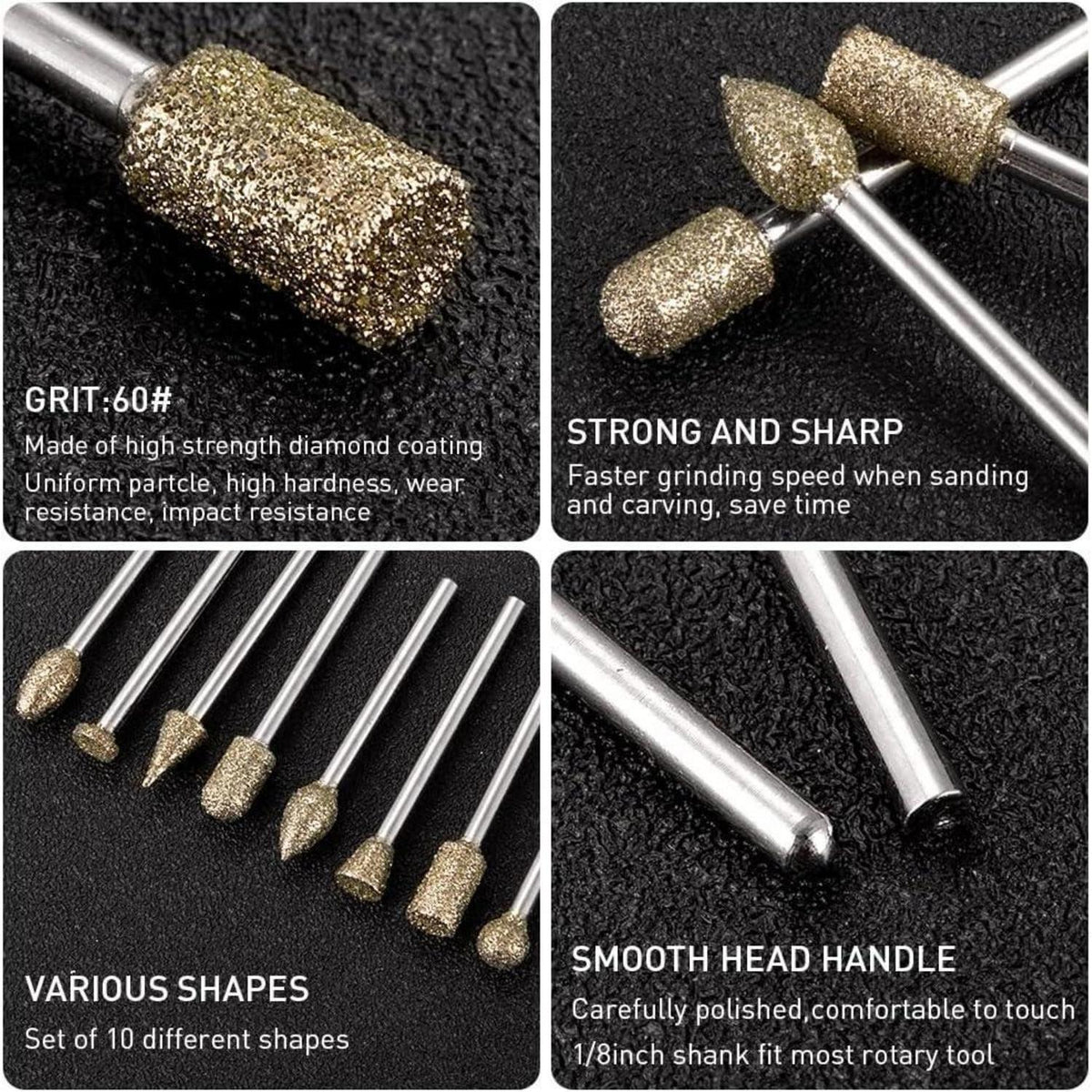 Diamond Schleifstifte Set 20 Stück 3mm Schaft für Stein Glas Keramik
