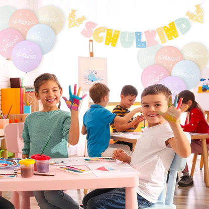 Einschulung Deko Mädchen Pastell Girlande Schulkind Luftballons